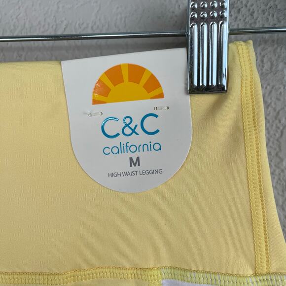C&C California Pale Banana Yellow High Waist Cropped Workout Leggings Medium NWT - Picture 9 of 12